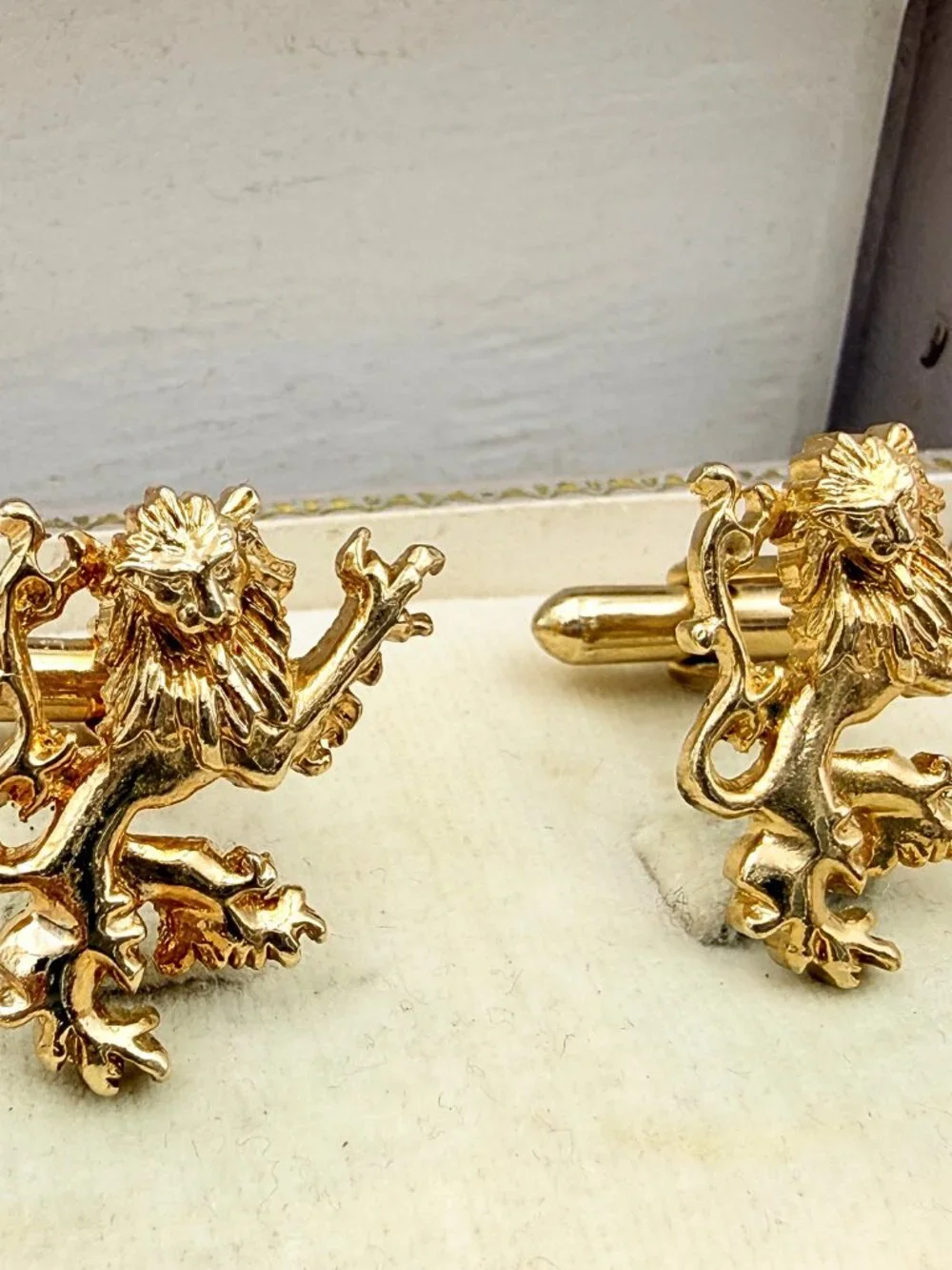 Neo Classic Heraldic Style Double Tailed Lion Rampant Griffin Cufflinks